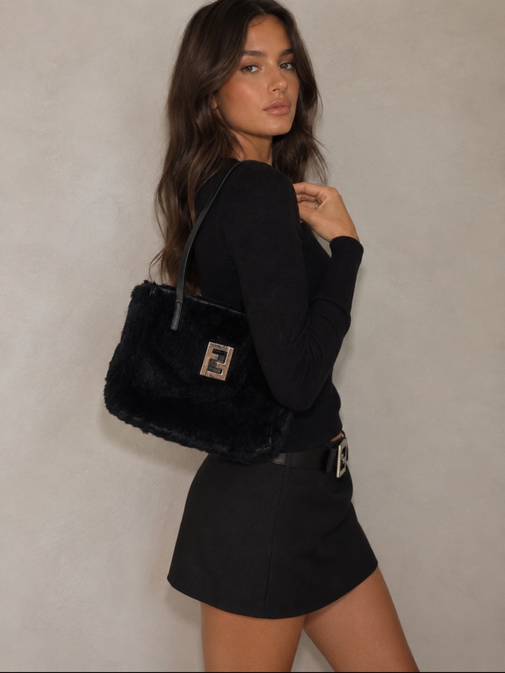 FENDI | Black Small Tote Bag with Silver Logo